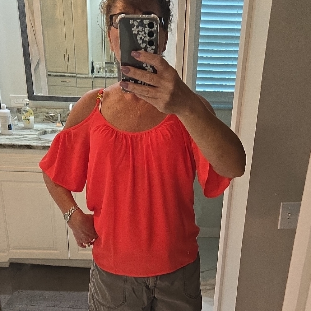 Michael Kors Coral Cold Shoulder Top